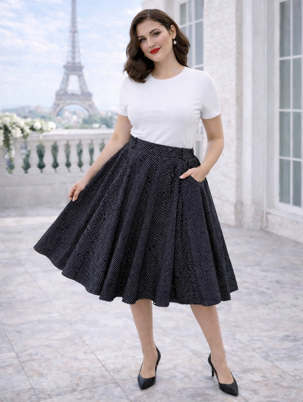 Collectif Black Polka Dot Full Circle Skirt 3XL Retro Pinup Rockabilly Pockets